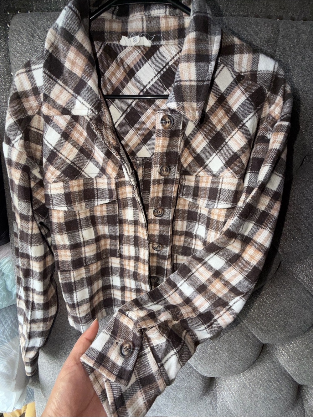 Brown Plaid Button-Front Shacket - Picture 2 of 2